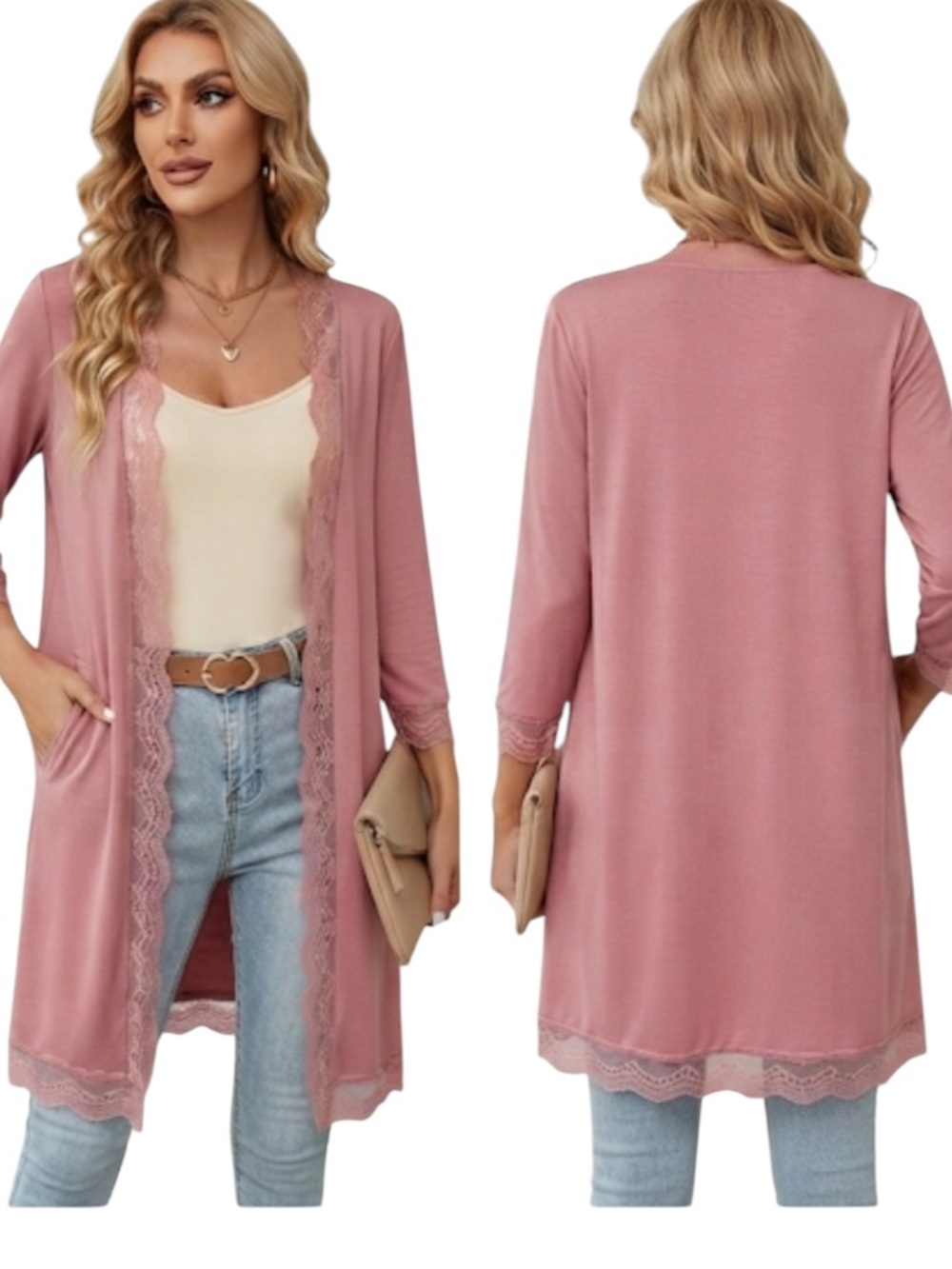 SHEIN LUNE Contrast Lace Open Front Coat size L NWT - Picture 1 of 16